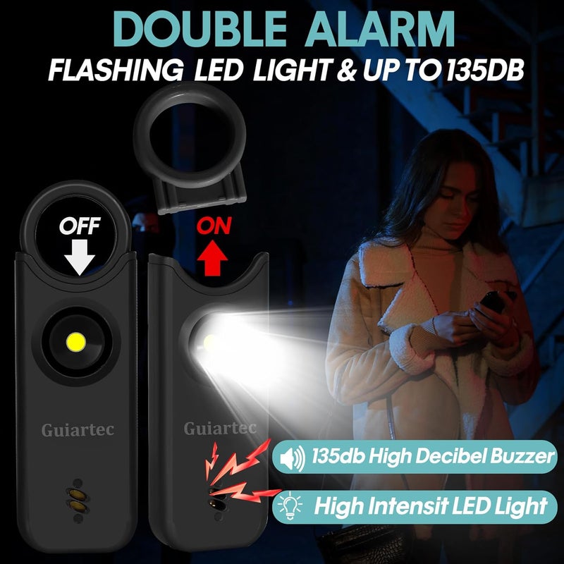 Guiartec Rechargeable Personal Safety Alarm for Women, 135 dB Loud Self Defense Keychain Siren with LED Strobe Light, Personal Emergency Security Safe Devices Key Chain Alarms for Women Kids Elderly (Black) - Image 2